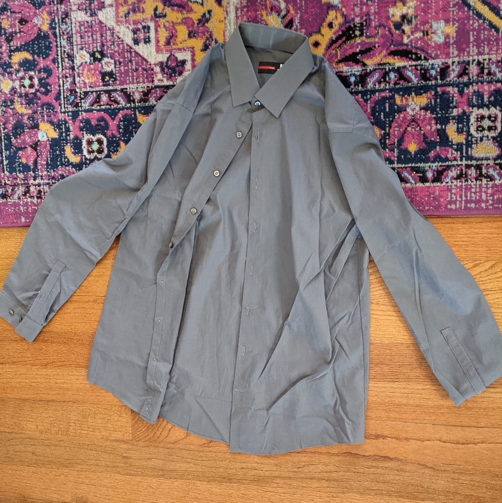 JF J Ferrar Gray Long Sleeve Button Up Dress Shirt Men's Size L 16-16.5 34-35